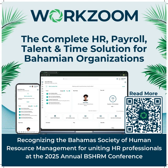 Workzoom conference advertisement with desktop and mobile product views and recognition of BSHRM's 2025 annual conference