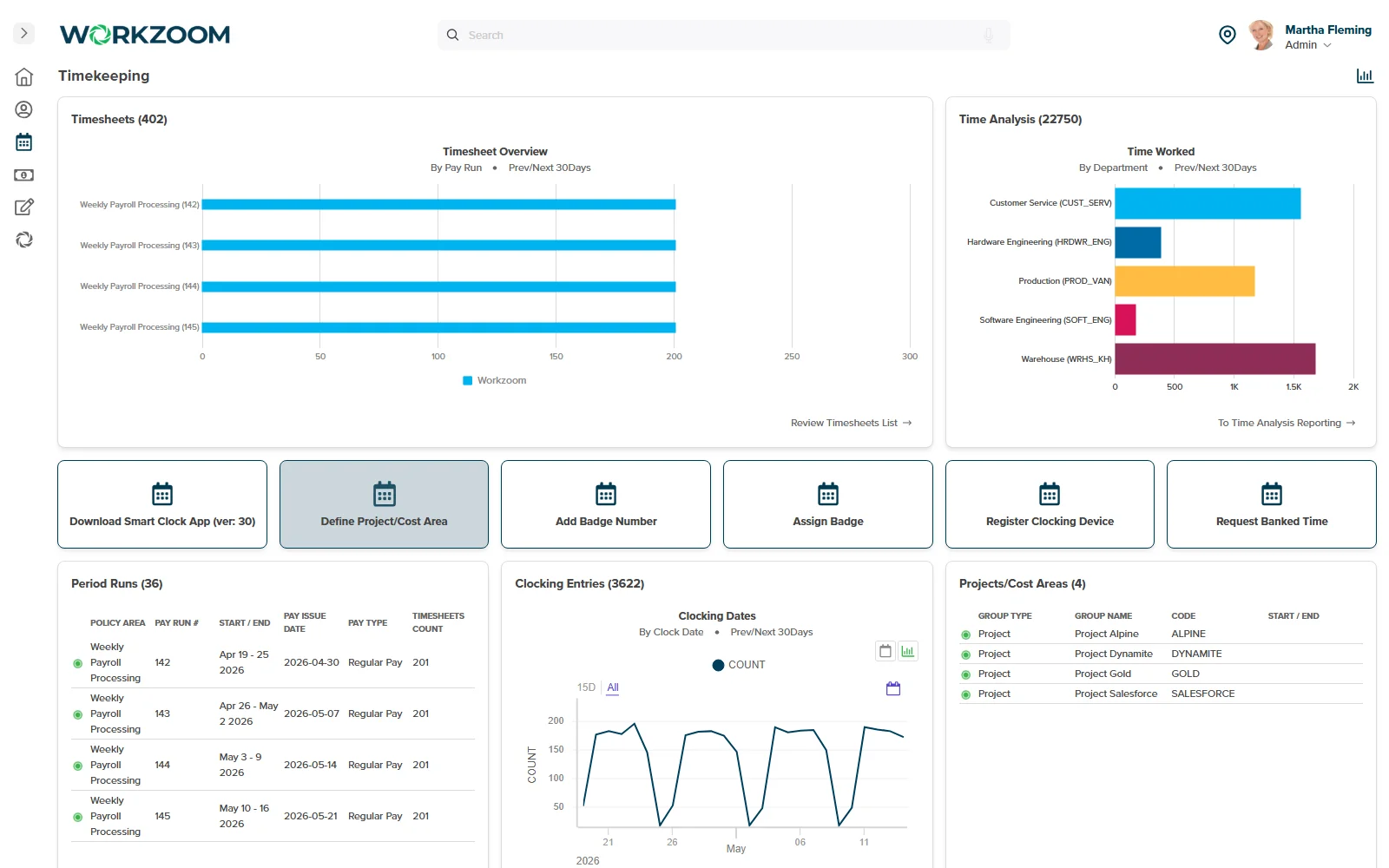 Workzoom time capture by project and cost area for construction teams