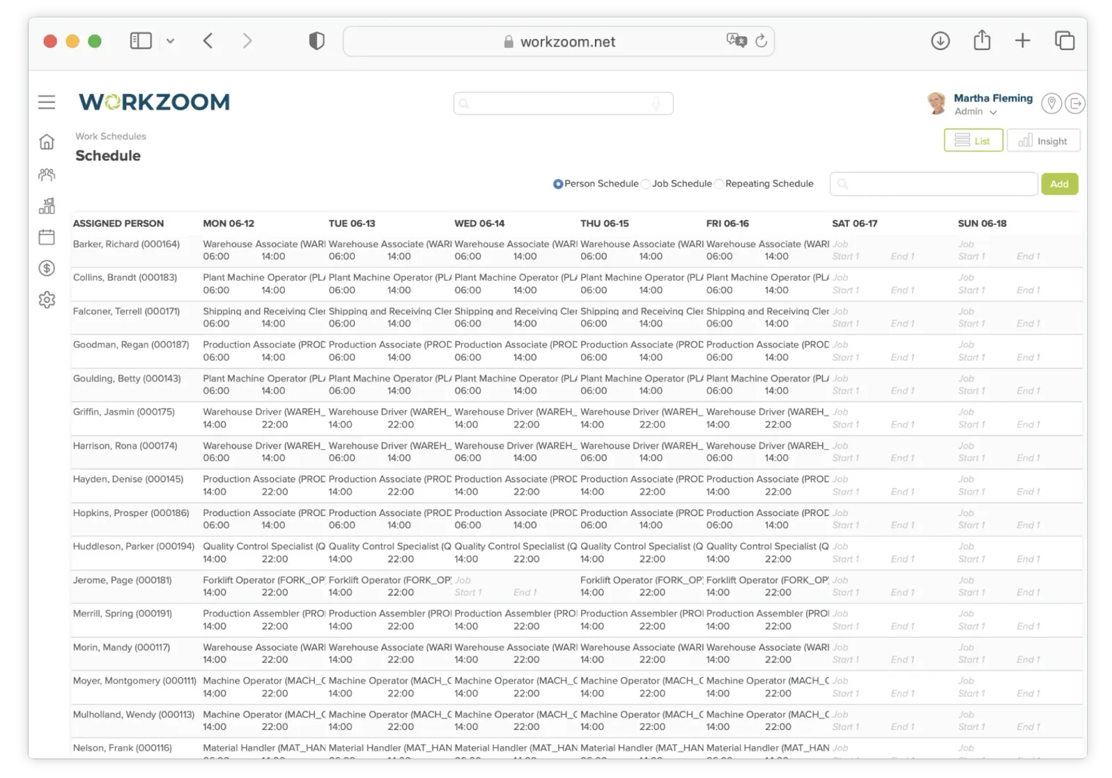 Workzoom Workforce suite dashboard